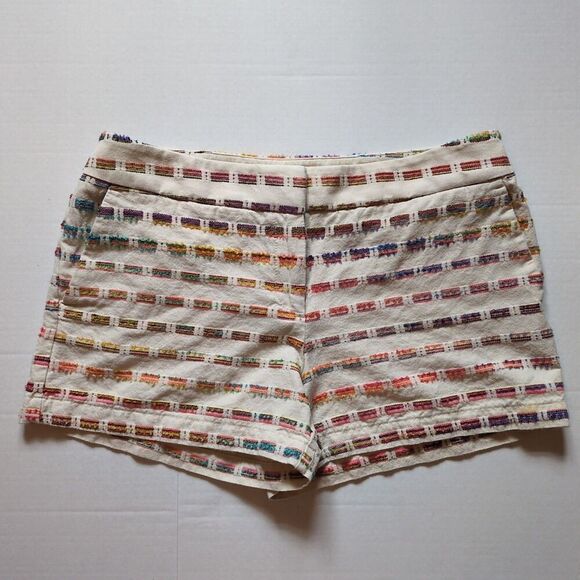 LOFT Riviera Rainbow Striped Shorts Textured Embroidered Size 8 Cream White - Picture 1 of 10